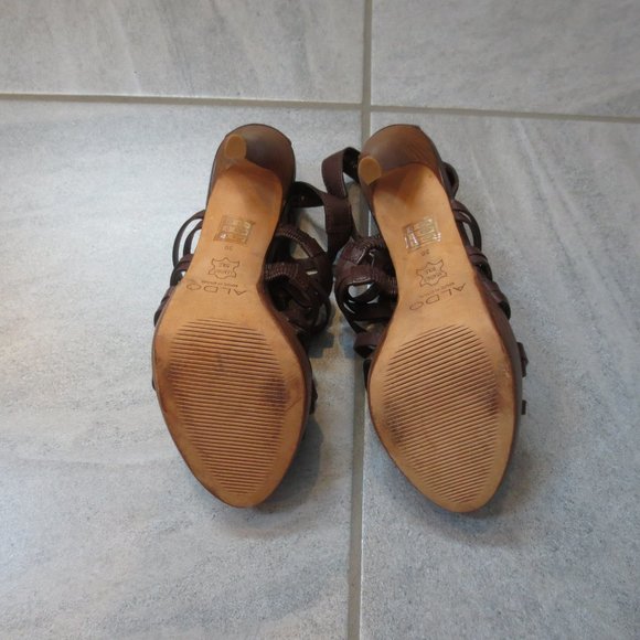 LAST CHANCE ALDO Brown Leather  Strappy High Heel Platform Sandals - Picture 11 of 11